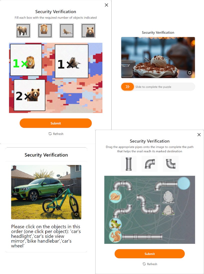 Examples of Temu’s CAPTCHAs Examples of Temu’s CAPTCHAs