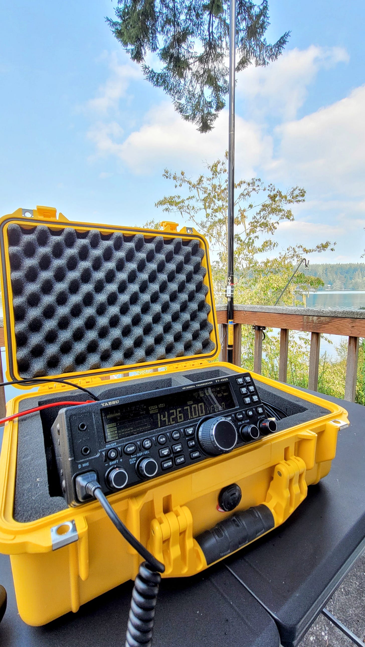 Set up on the deck with the Palomar OCF antenna as a vertical Set up on the deck with the Palomar OCF antenna as a vertical