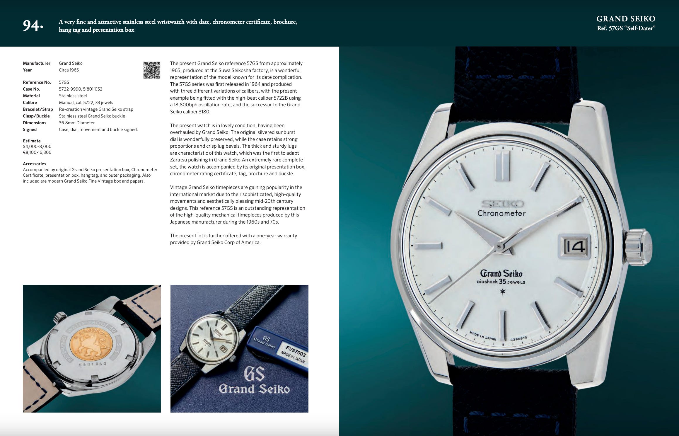 銀杯　 67g Grand Seiko GS SBGX067 Quartz Titanium Silver White Date