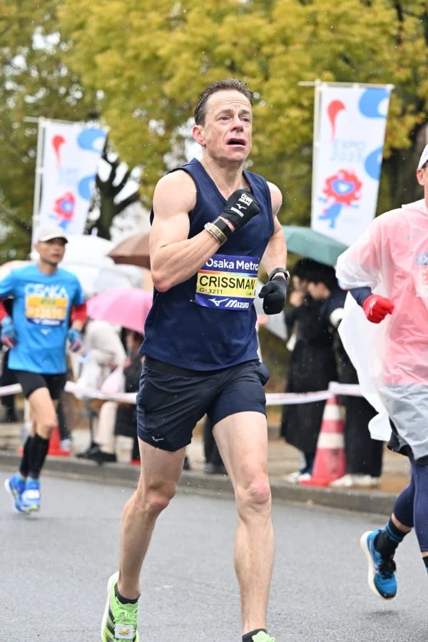 Crissman looking strained in the last quarter of the marathon