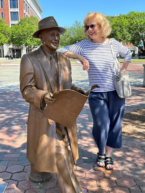 Arrival at Bardo, sushi tacos, with Johnny Mercer, Bonaventure cemetery, JW Marriott Plant lobby, City Walk Memorial, Savannah wildlife refuge, Key-lime pie at Collins Quarter