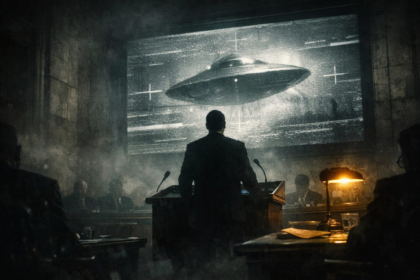 Silhouette testifying at a congressional hearing about UFO sightings and government suppression tactics. Silhouette testifying at a congressional hearing about UFO sightings and government suppression tactics.