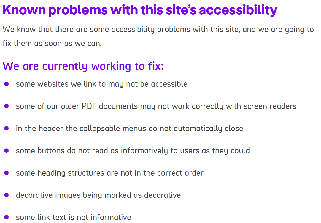 screenshot of Scope's accessibility tab outlining the current issue with their website