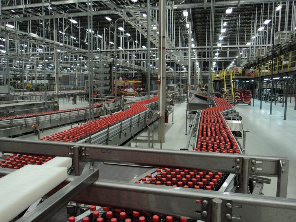 Coca-Cola production line at bottling facility