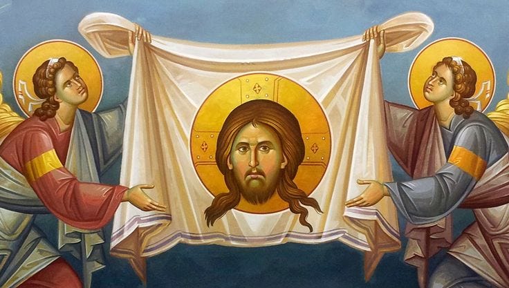 This may contain: an image of jesus holding up a banner This may contain: an image of jesus holding up a banner