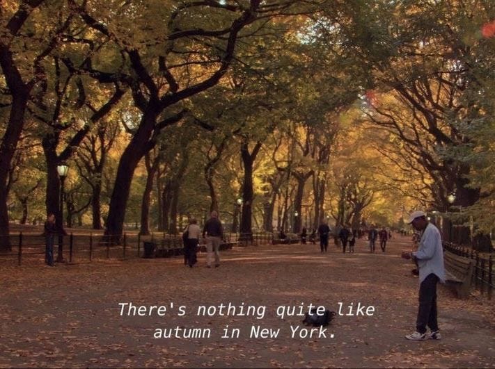 This may contain: there's nothing quite like autumn in new york