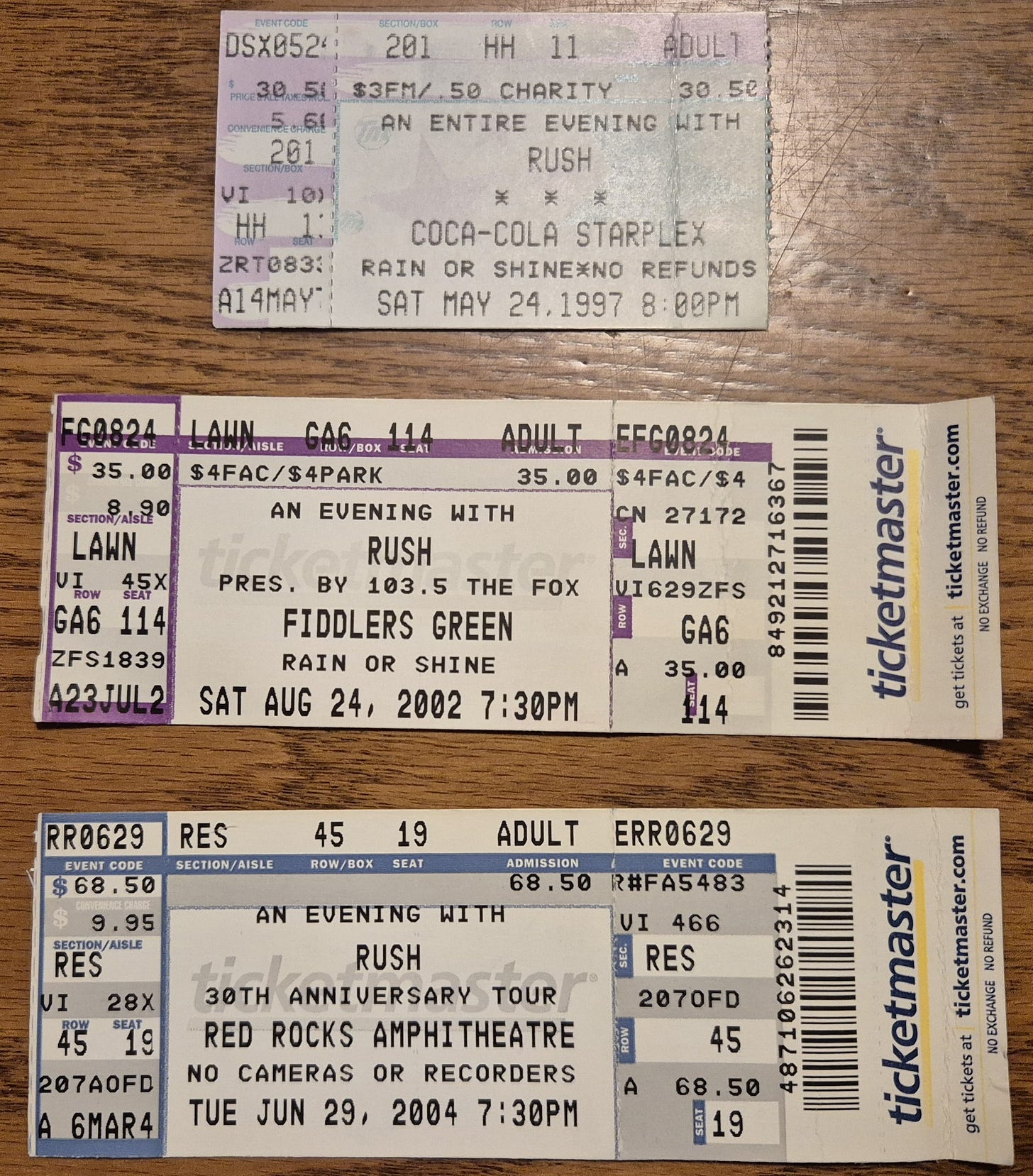 Concert tickets from Test for Echo to the R30 tour.