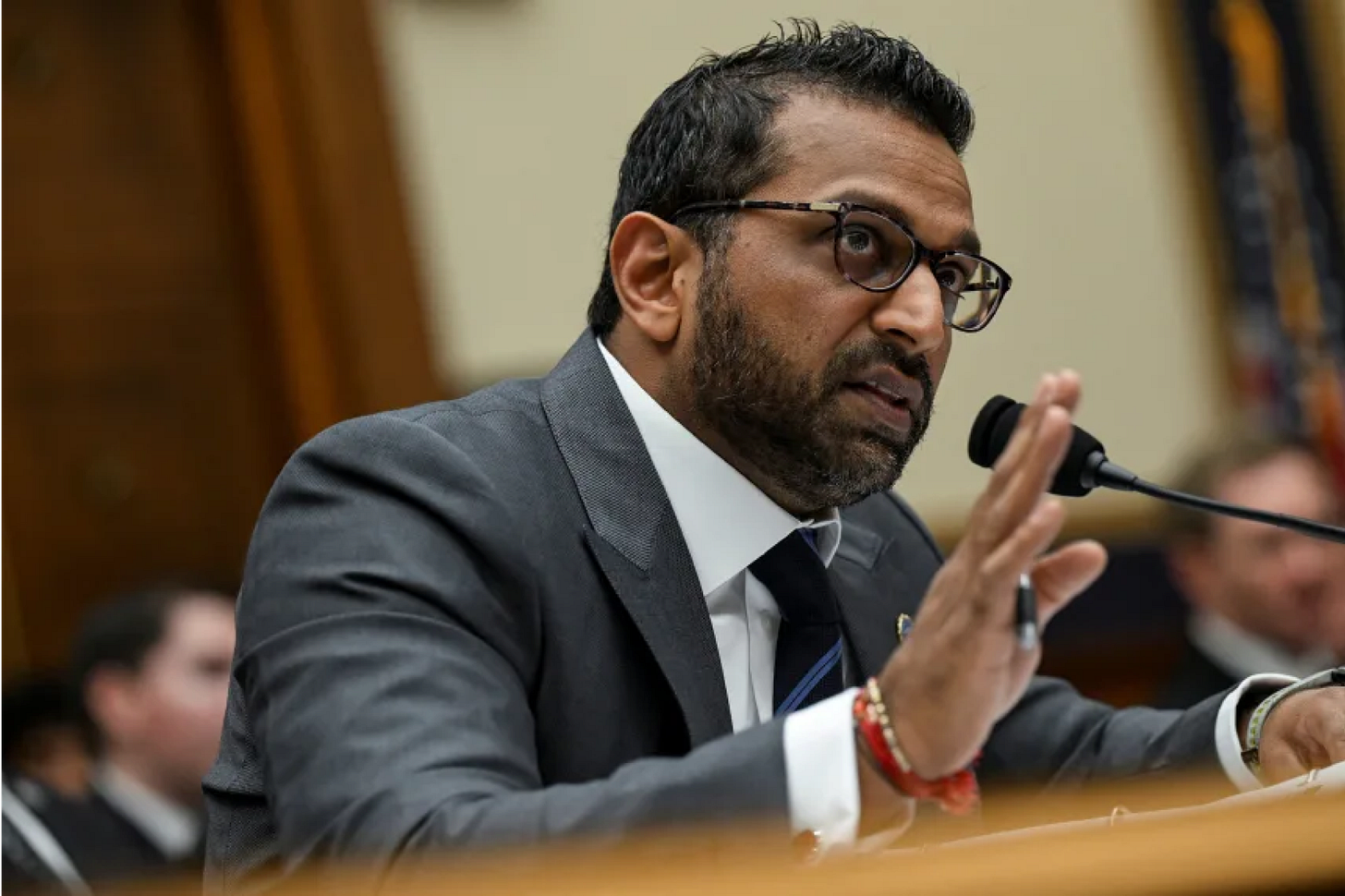 Kash Patel at the Epstein hearings — where his denials would later collide with the 2026 document releases.