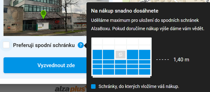 Alza zavedla v objednávkovém procesu při doručení do boxu zaškrtávací pole: Preferuji spodní schránku. Alza zavedla v objednávkovém procesu při doručení do boxu zaškrtávací pole: Preferuji spodní schránku.