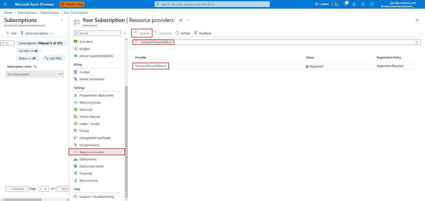 Capture d’écran montrant l’onglet Fournisseurs de ressources d’un abonnement dans le portail Azure. Capture d’écran montrant l’onglet Fournisseurs de ressources d’un abonnement dans le portail Azure.