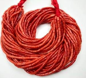 Natural Italian Coral Beads, Plain Red Coral Tube Beads, Coral Tube Shape Beads Gemstone 2.5 MM to 3 MM Strand 16 Inches