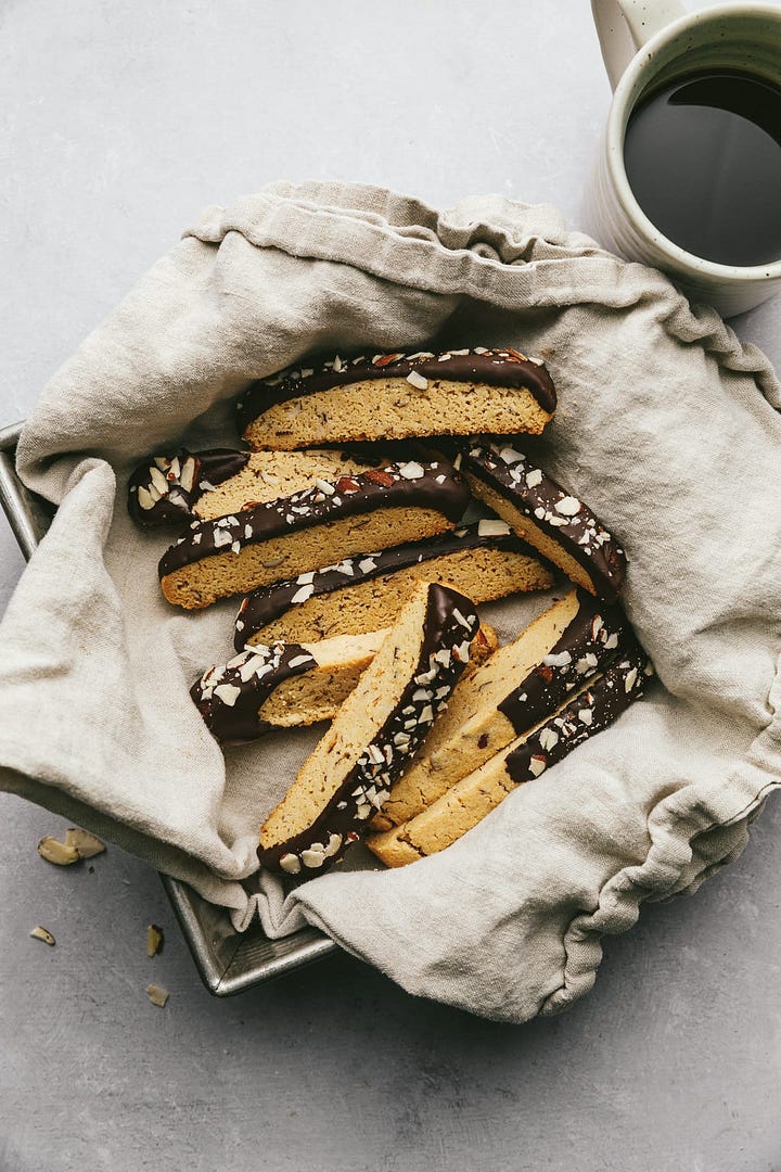 Crustless zucchini quiche and keto almond biscotti.