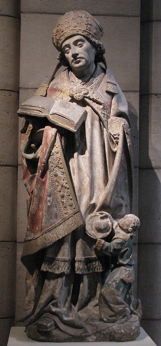 Saint Augustine, Limestone, paint, gilt, French Saint Augustine, Limestone, paint, gilt, French