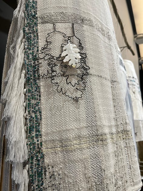 1-3. Dye Weave Pleat series of kilts with jewellery from Kristin Beeler.