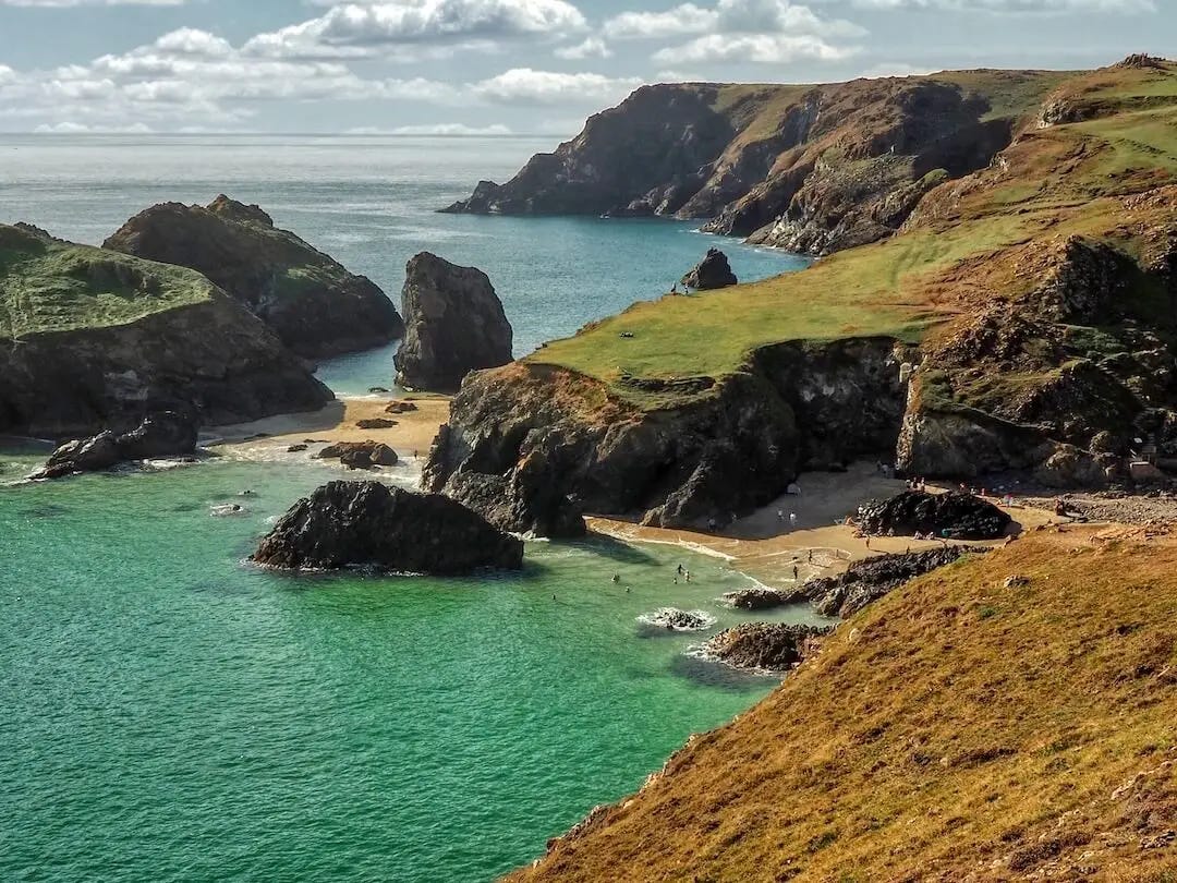 Multiple beaches, cliffs and rock stacks