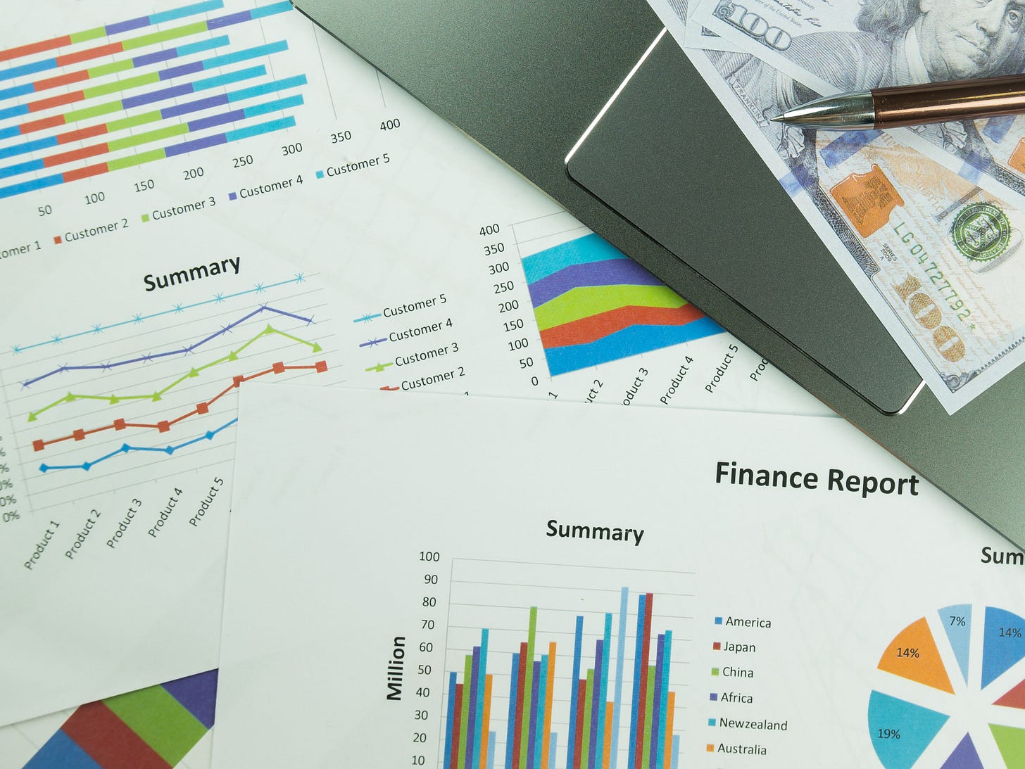 Image of a document with charts and graphs about money
