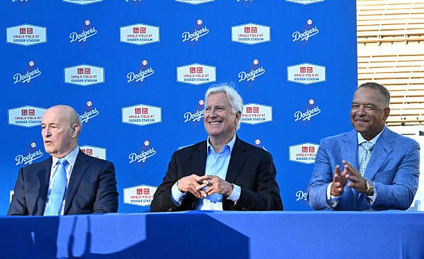 Los Angeles, CA Los Angeles Dodgers President & CEO Stan Kasten, left, long with Mark Walter, owner and chairman of the Los Angeles Dodgers and...