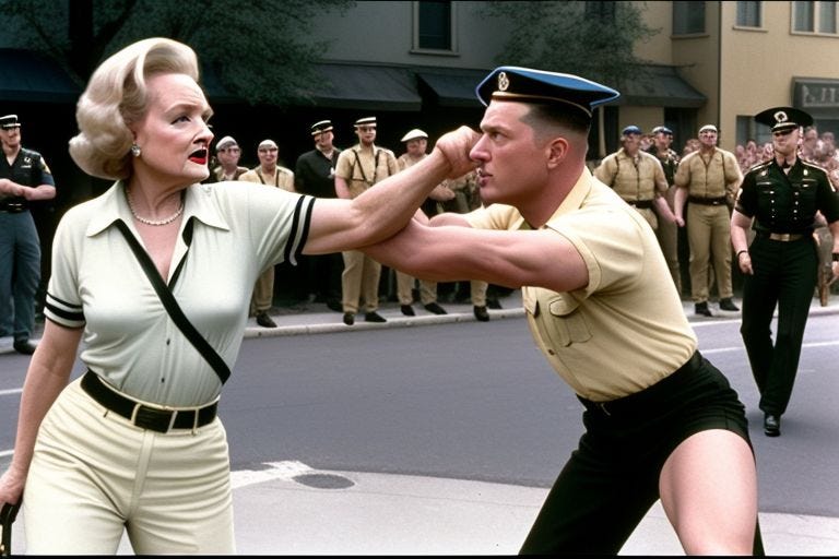 prompt=Betty White fighting a Nazi man in a street fight, 90s home video, nostalgic 90s photo, taken with kodak disposable camera
negativePrompt=blurry, blur, deformed
guidanceScale=7
seed=338116061