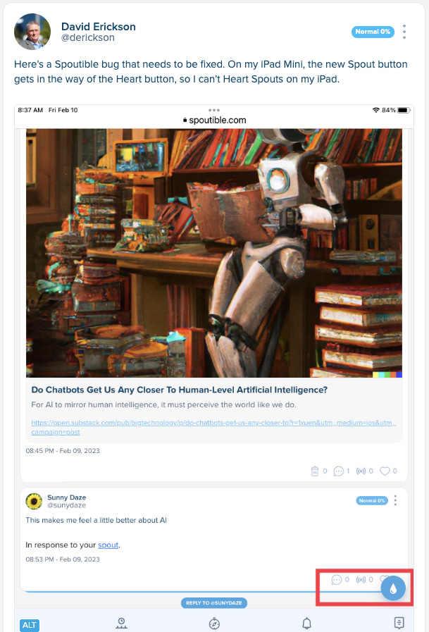 Screenshot of Spoutible bug