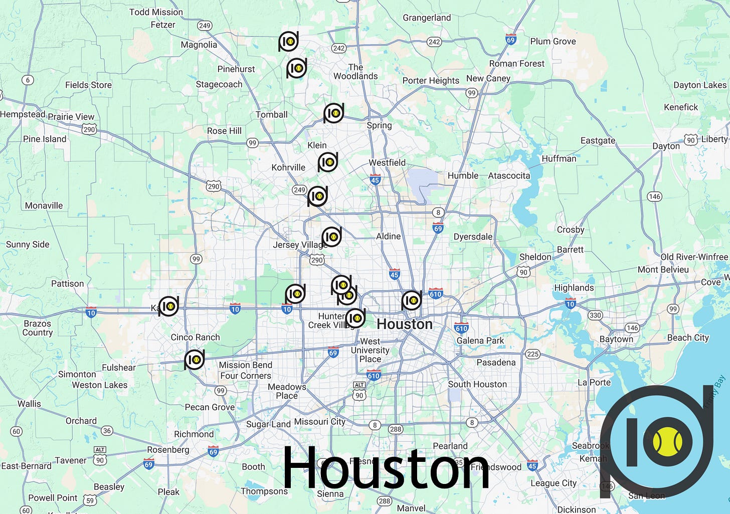 Map showing padel clubs in Houston