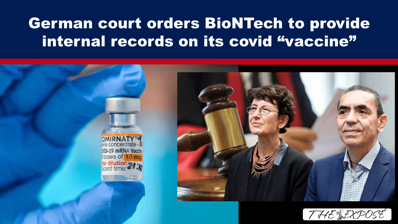 News banner about BioNTech vaccine records; left shows a vaccine vial, right shows a judge’s gavel and people involved in the case. News banner about BioNTech vaccine records; left shows a vaccine vial, right shows a judge’s gavel and people involved in the case.