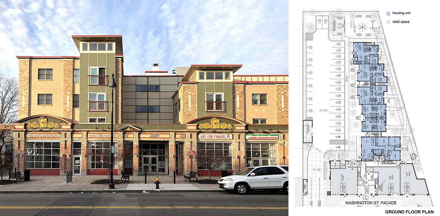 Figure 6. 157 Washington Street, in Boston’s Dorchester neighborhood, is a mixed-income cooperative financed in part by federal Low-Income Housing Tax Credits. It was completed in 2012, designed by Elton + Hampton Architects and developed by  Codman Square Neighborhood Development Corporation  (CSNDC). As MIT workshop participant Christopher Moyer argues in his analysis, residents are given such limited control over their homes, that in some ways the cooperative is no more than a “glorified rental.” Photo by Ana Arenas, 2020. Plan courtesy of Elton + Hampton Architects.