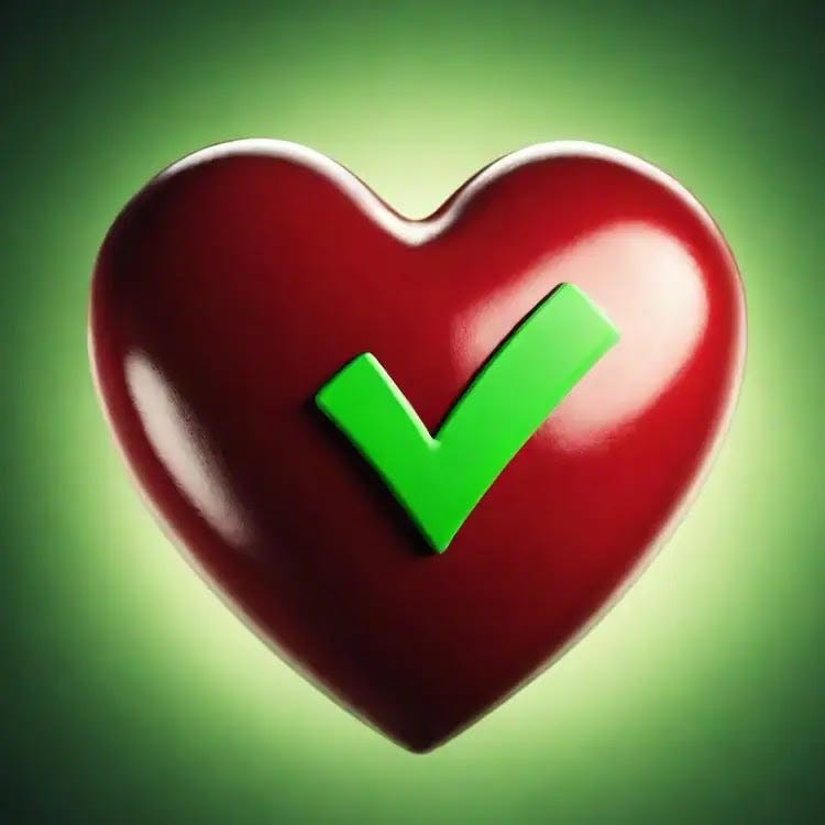 A red heart with a green checkmark symbolizes good heart health.