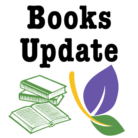 three logos for the sections in this Substack,Books Update has my leafy butterfly reading a book, ChitChat with Home Edders has microphones becuase they are audio conversations. Transcripts will be provided. Home Ed Articles has a rabbit indicating a roaming trail of discovery.