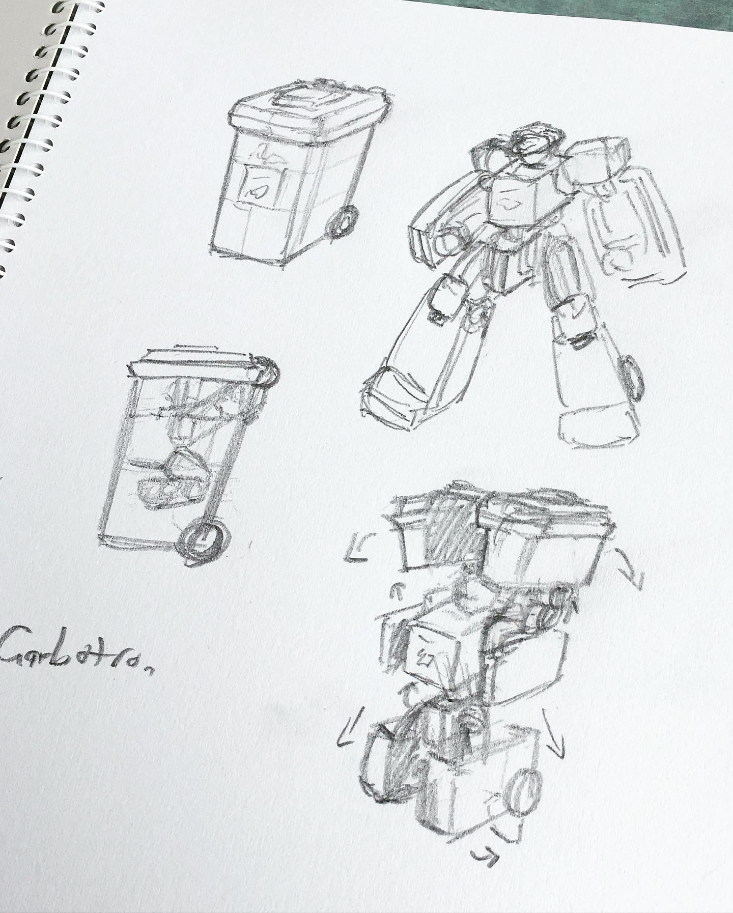 Wheelie bin bot scribbles.