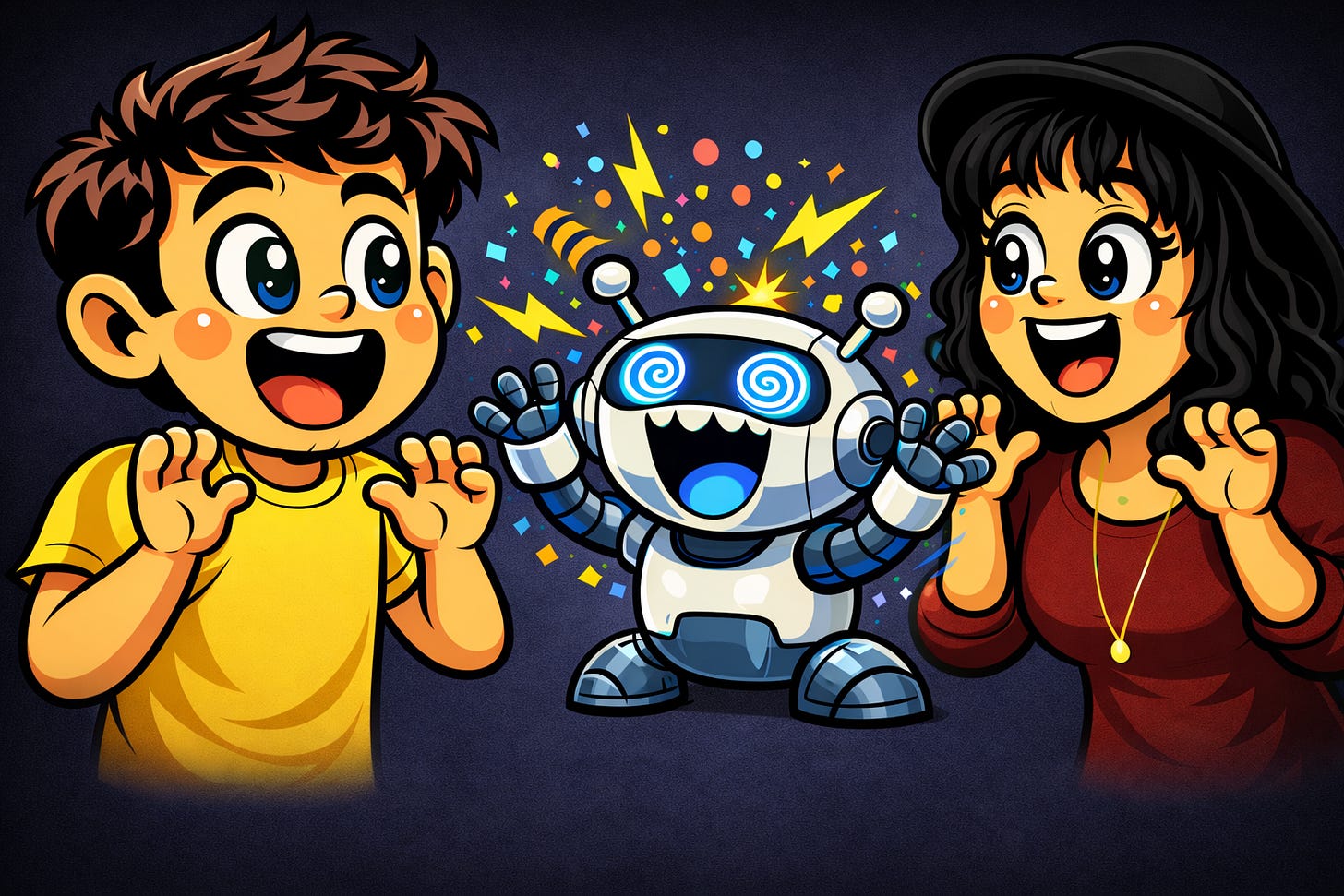 Mia and Timo looking at the crazy robot