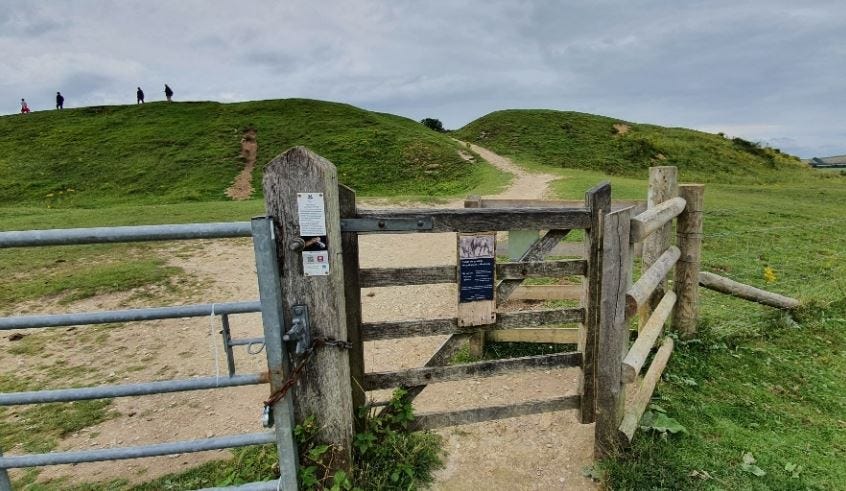 View of Cissbury Ring, a historic hill on the South Downs, Sussex
