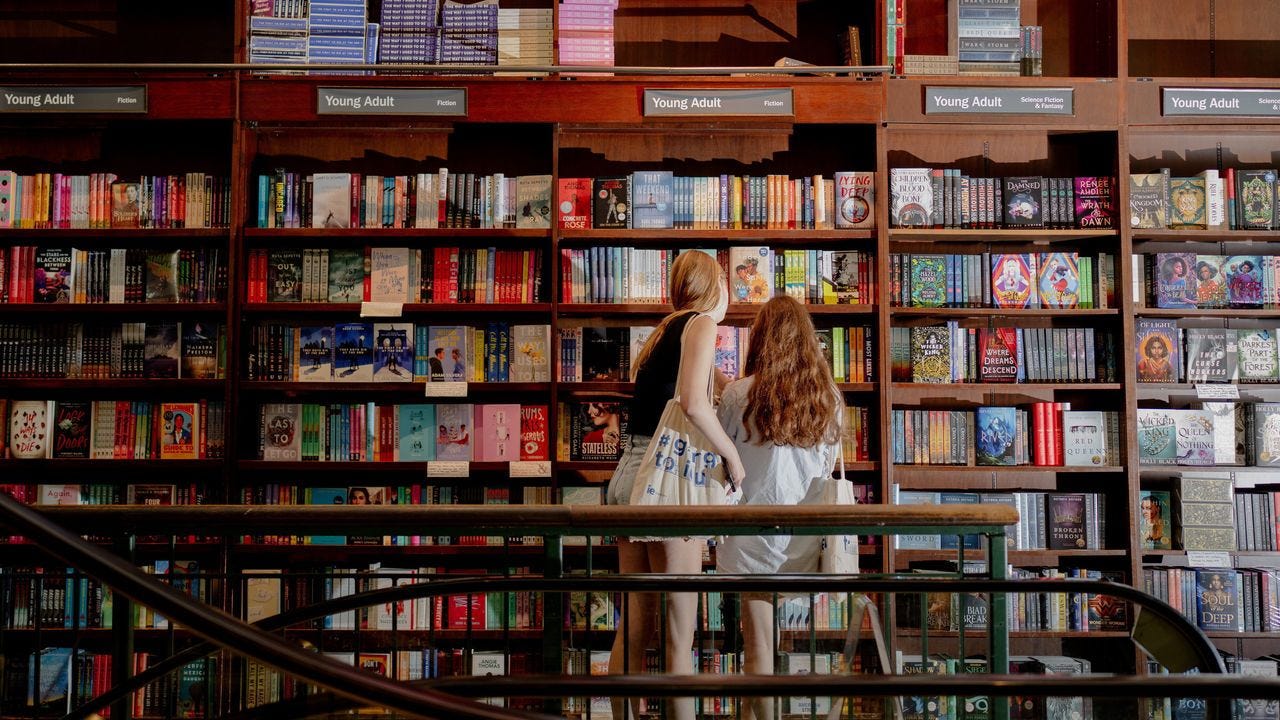 Shoppers browse shelves built into the walls at a Barnes & Noble in Union Square in New York.