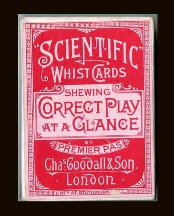 Whist deck and box c. 1896. Cards are printed with instructions.