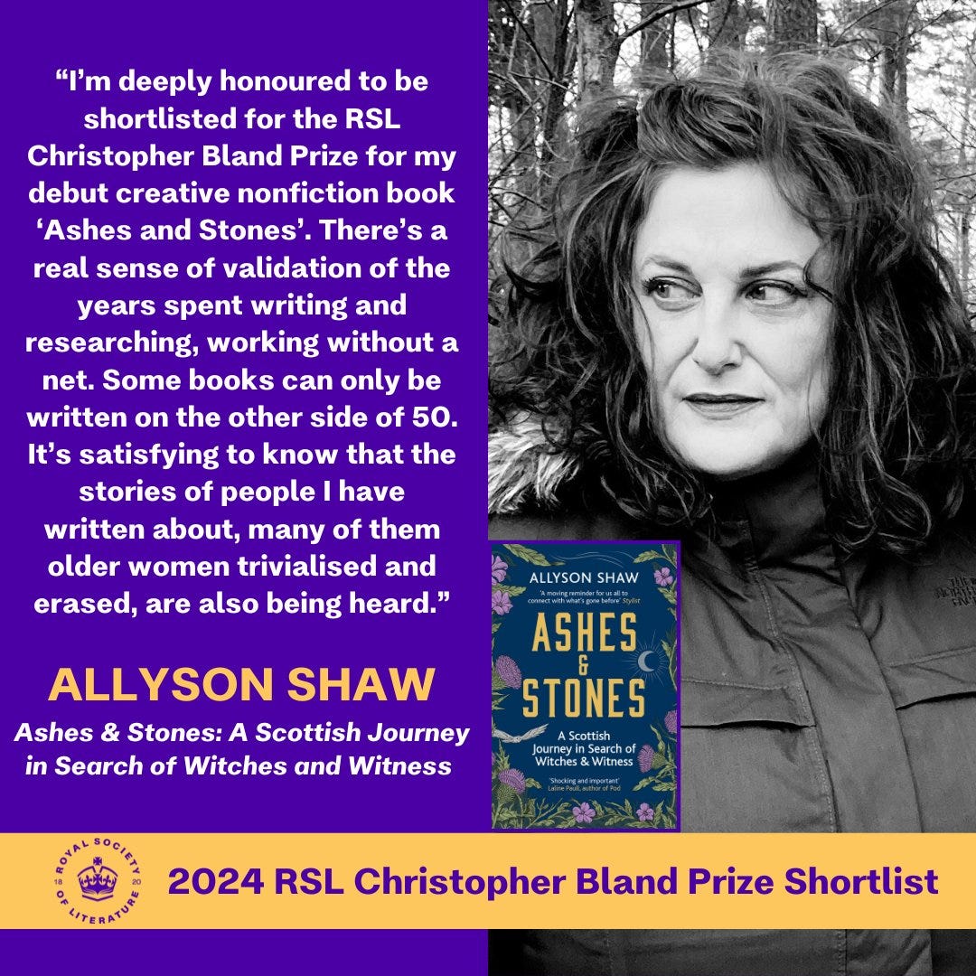 Promotional image of a black and white photo of a white middle aged woman in an anorak. The quote next to her reads, I am deeply honoured to bey shortlisted for the RSL Christopher Bland Prize for my debut creative nonfiction book, Ashes and Stones. There is a real sense of validation of the years spent writing, researching, working without a net. Some books can only be written on the other side of 50. It's satisfying to know that the stories of people I have written about, many of them older women trivialised and erased, are also being heard.