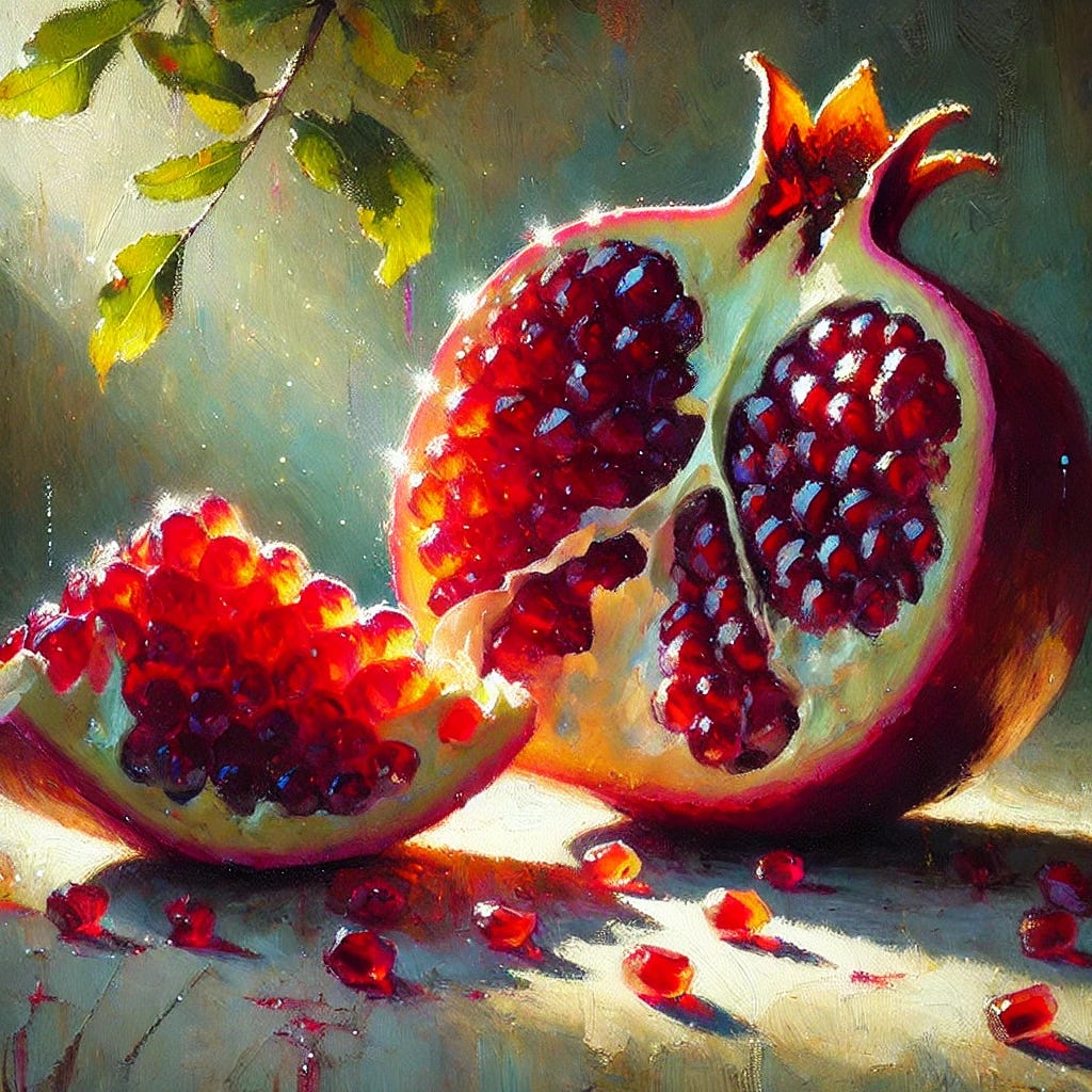 open pomegranates impressionist style open pomegranates impressionist style