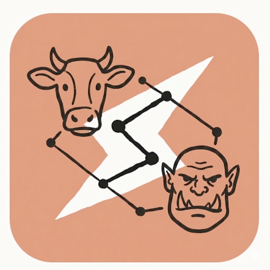 An anthropic style logo with a cow and an ork on it