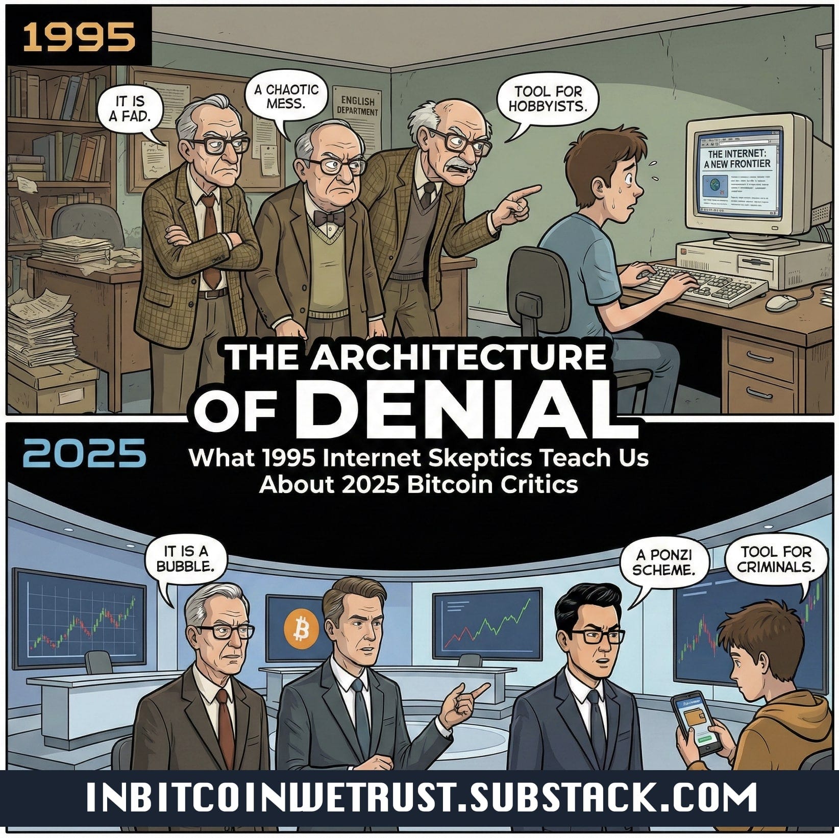 inbitcoinwetrust.substack.com - Sylvain Saurel - The Architecture of Denial: What 1995 Internet Skeptics Teach Us About 2025 Bitcoin Critics.