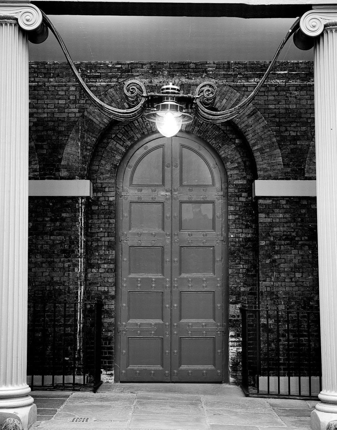 a door with a light above it