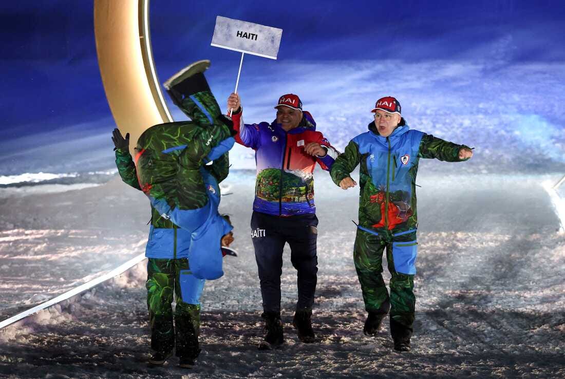 Athletes of Team Haiti arrive during the opening ceremony of the Milano Cortina 2026 Winter Olympic Games in Livigno. (Photo by / POOL / AFP via Getty Images) Athletes of Team Haiti arrive during the opening ceremony of the Milano Cortina 2026 Winter Olympic Games in Livigno. (Photo by / POOL / AFP via Getty Images)