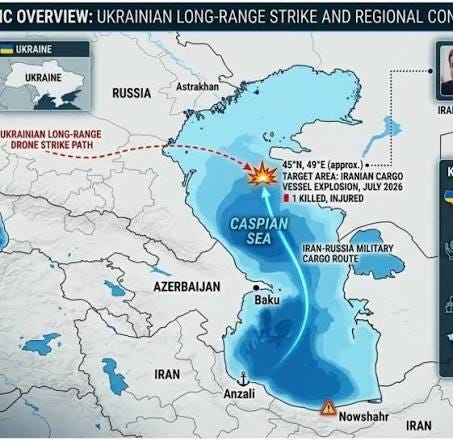 The Caspian is becoming a new flashpoint in the Ukraine war. While the targeting of an Iranian vessel risks merging the two conflicts. Source: @acleddata The Caspian is becoming a new flashpoint in the Ukraine war. While the targeting of an Iranian vessel risks merging the two conflicts. Source: @acleddata