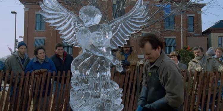 Phil (Bill Murray) makes an ice sculpture in Groundhog Day.
