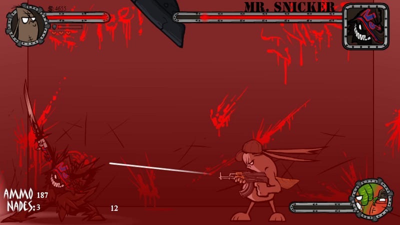 Gangsta Bean firing a gun at Mr. Snicker in Gangsta Bean