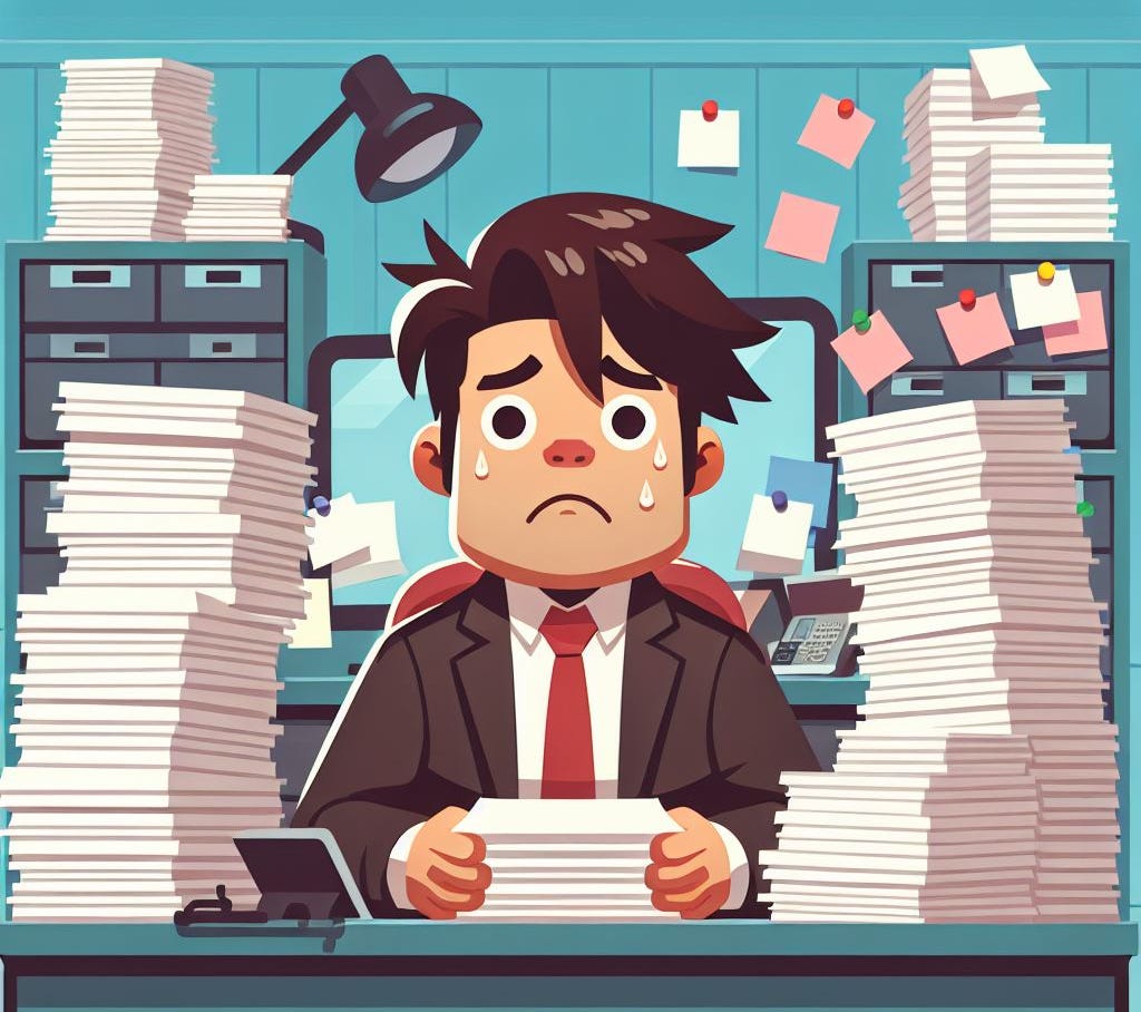 manager with piles of requests