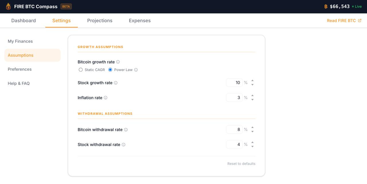 Screenshot of the Compass settings showing the Power Law toggle