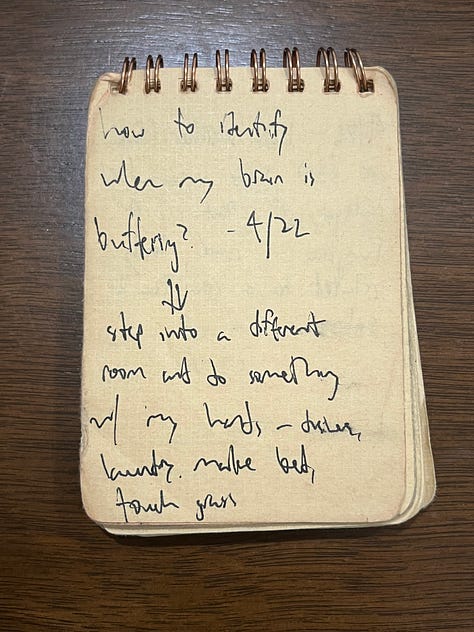 A collection of pages with scribbled notes from my tiny notebook