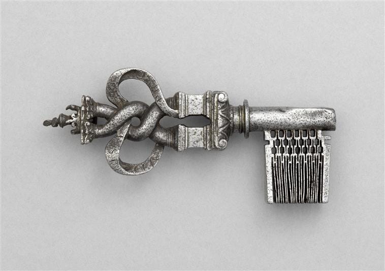 Clef en fer à l'emblématique de Charles IX, XVIe siècle. Conservée au musée national de la Renaissance à Écouen © RMN-Grand Palais (musée de la Renaissance, château d'Ecouen) / René-Gabriel Ojeda Clef en fer à l'emblématique de Charles IX, XVIe siècle. Conservée au musée national de la Renaissance à Écouen © RMN-Grand Palais (musée de la Renaissance, château d'Ecouen) / René-Gabriel Ojeda