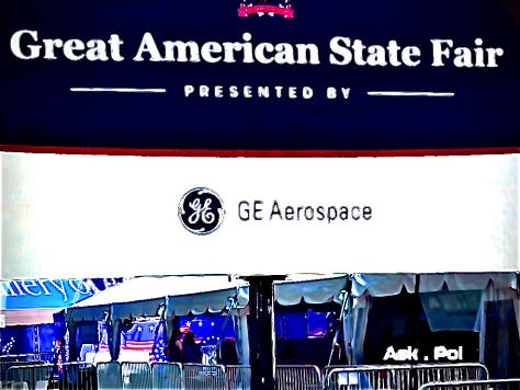 Signs from sponsors Northrop Grumman, GE Aerospace and Lockheed Martin at President Donald Trump's Freedom 250 State Fair on National Mall