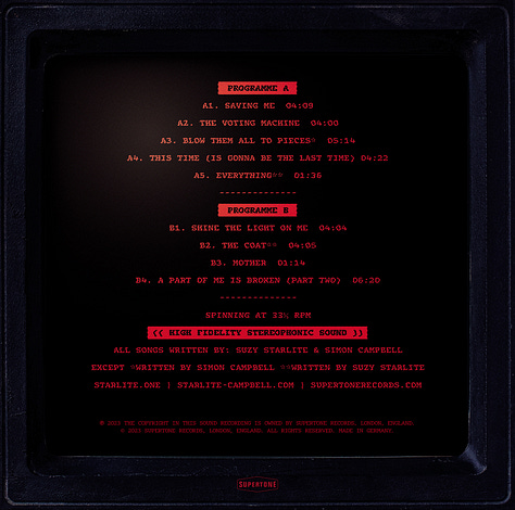 STARLITE.ONE: the rear cover and inner sleeve of the vinyl version.