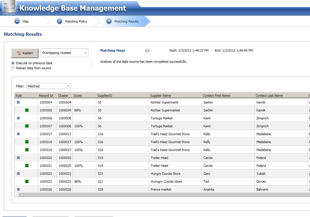 7 supplier ID and name two domains in matching rule data quality services
