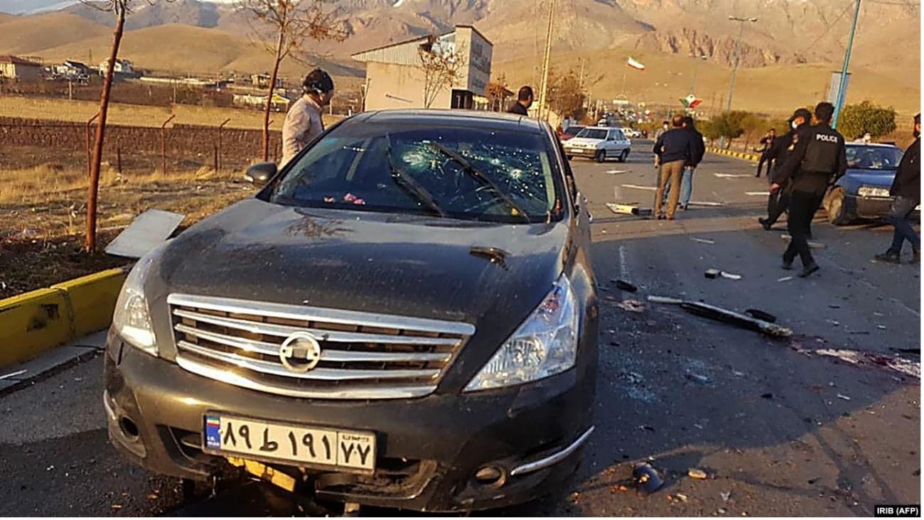 The bullet-riddled car in which Mohsen Fakrizadeh was murdered in Tehran on 27 November 2020 The bullet-riddled car in which Mohsen Fakrizadeh was murdered in Tehran on 27 November 2020
